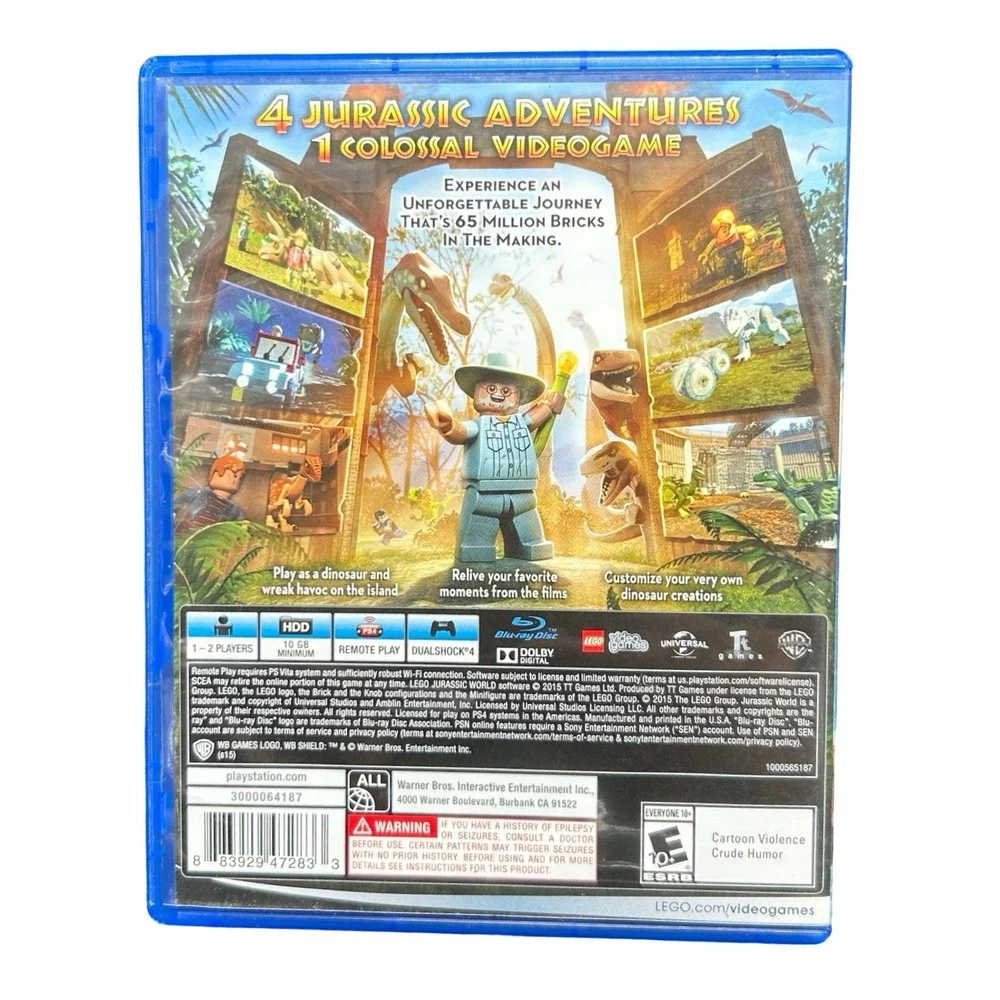 LEGO Jurassic World Sony PlayStation 4 PS4 2015 Action Adventure Dinosaur Game